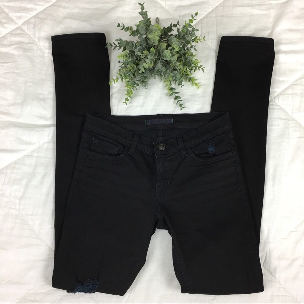 J Brand Low-Rise Pencil Leg Skinny Jeans Torn Jett